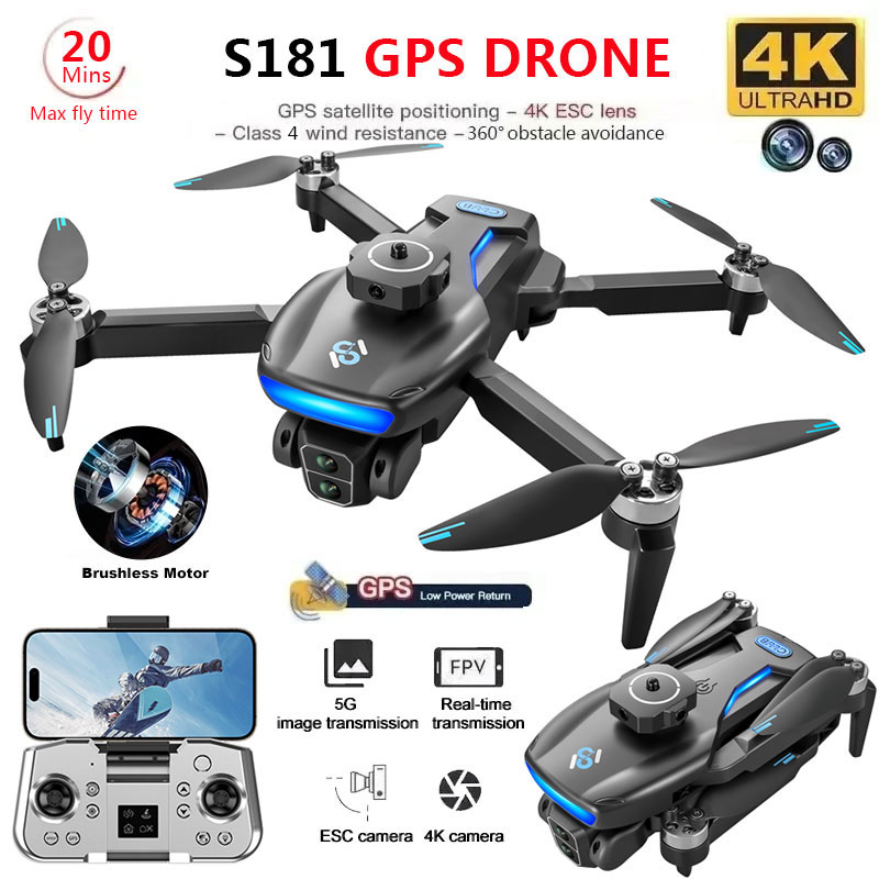 Drone Camera Night Vision - S181 Drone mainan kamera ganda 4K,